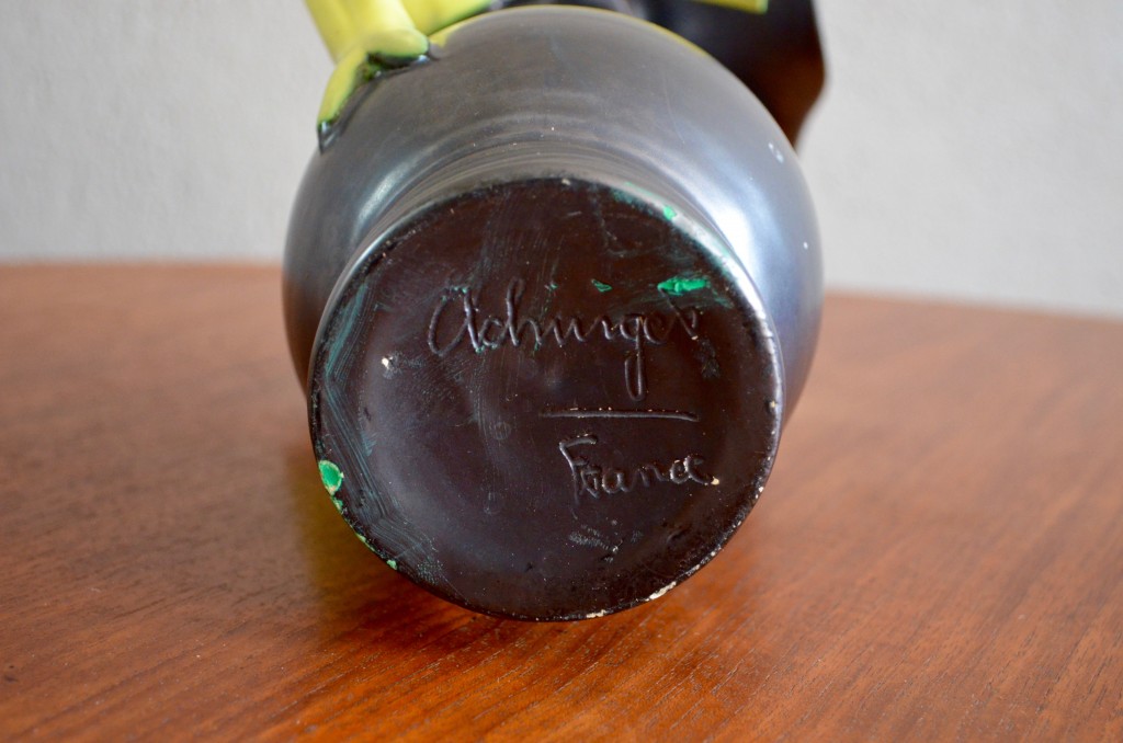 Vase Elchinger fernand Elchinger poterie Alsace pichet arum bicolore noir jaune forme libre