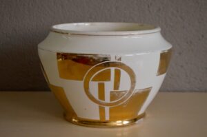 Cache pot vasque pot de fleur Art déco signé doré à l'or fin 1920 1930 french modernist antique