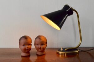 Lampe cocotte de bureau de table noir et or à poser applique modulable vintage années 1950 moderniste noire dorée