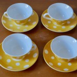 Service à thé ou café tasses Confettis Sarreguemines Jaune décor à points