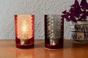 Paire de lampes en métal et verre Vintage design original midcentury