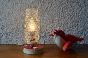 Lampe de table de chevet années 50 veilleuse rouge vintage 
