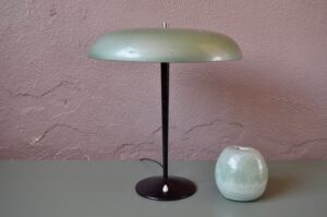 Lampe de bureau forme champignon midcentury bicolore noire verte design