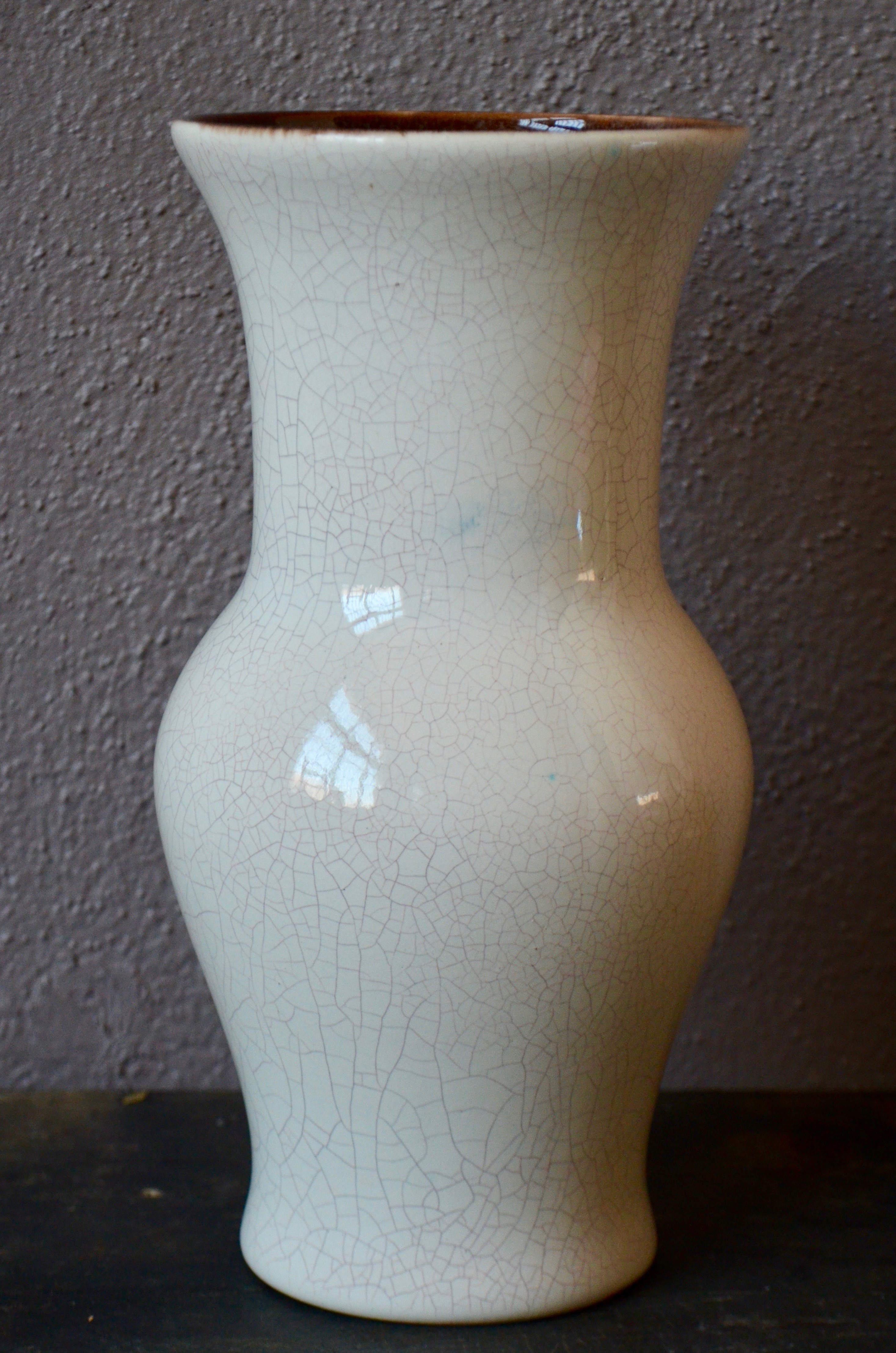 Vase saint clément lunéville blanc faiencé craquelé grande taille signé travail français céramique
