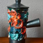 Service à thé ou café vintage en céramique brutaliste émail épais multicolore