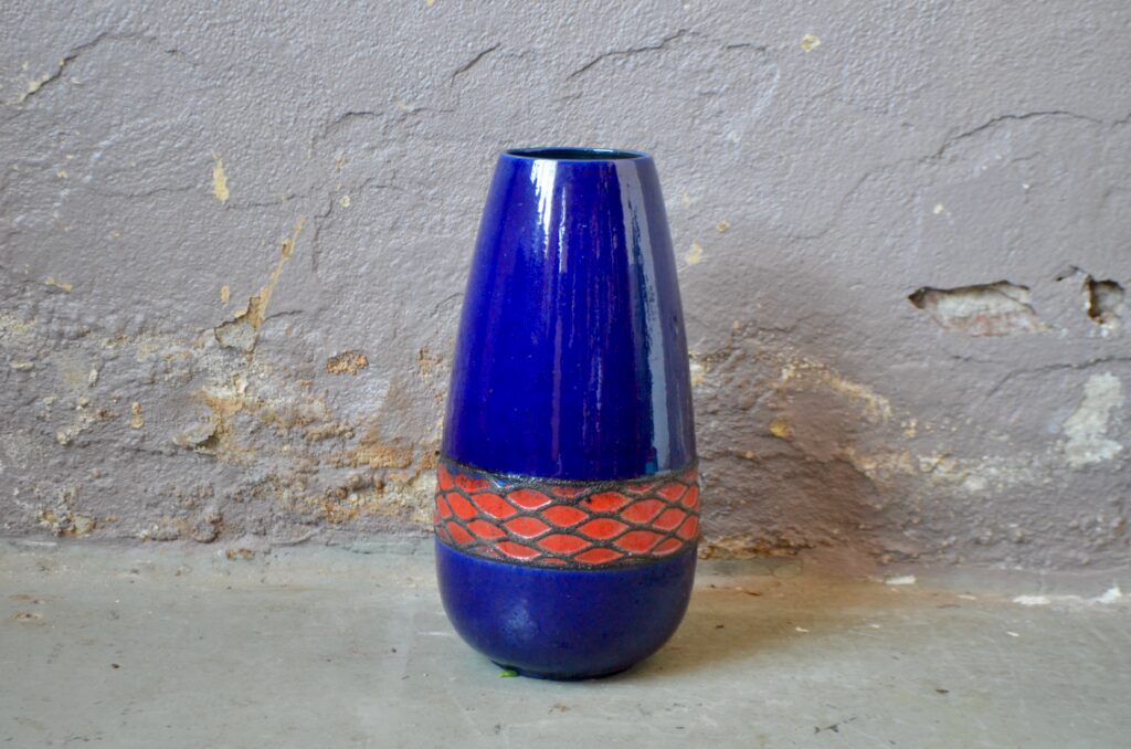 Vase de sol Fat Lava Germany rouge et bleu vintage déco entrée