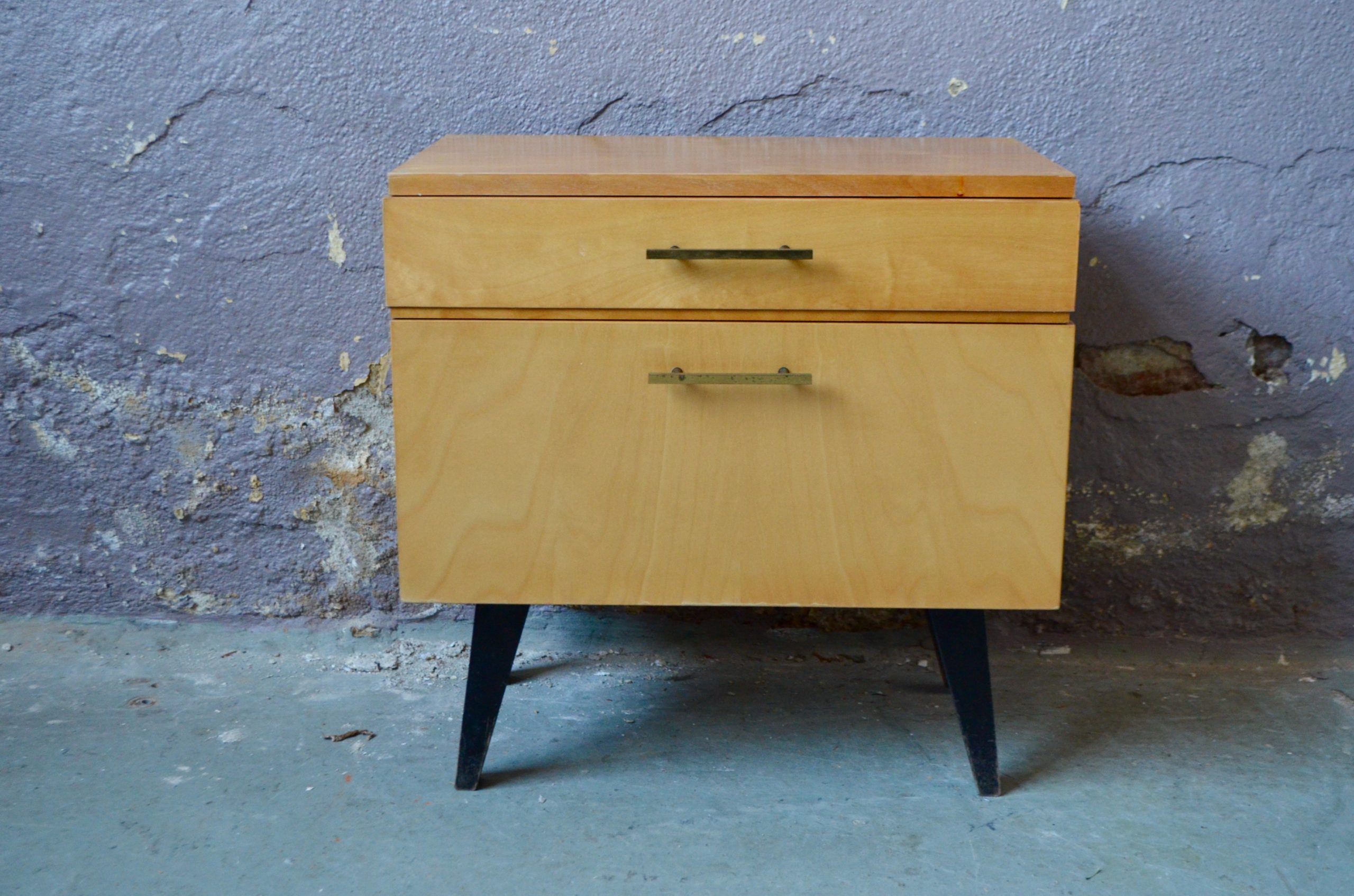 Chevet vintage rétro années 60 pieds compas bicolore bedside