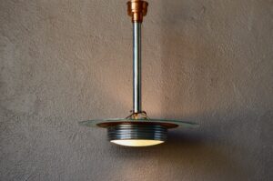 Lustre lampe plafonnier art déco verre et métal vintage