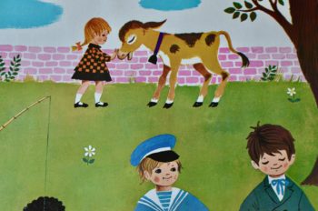 Affiche scolaire ancienne Fernand Nathan chambre enfant la pêche la campagne la rivière