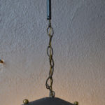 Lampe Suspension Plafonnier midcentury en métal et verre rose et doré
