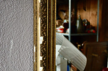 Miroir patiné bohème doré ancien antiquité brocante 19e vintage français déco mix and match