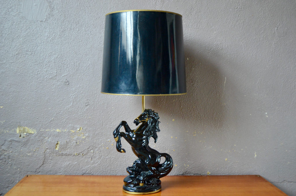 Lampe vintage cheval cabré en céramique, France 1980