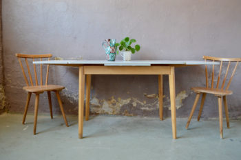 Table de cuisine pieds compas plateau en formica design années 60 table à rallonges petite table de cuisine vintage rétro