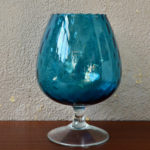 Grande coupe bleue ou vase centre de table italienne Empoli XXL en verre  bicolore déco vintage et bohème