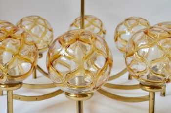 Grande suspension 8 feux Oberglass Austria dorée Hollywood regency vintage