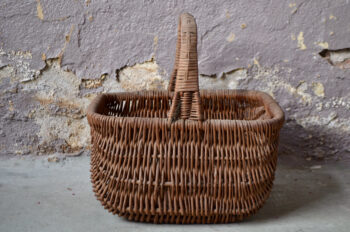 Panier tressé en osier années 70 panier picnic vendange bohème