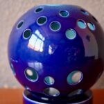 Lampe en céramique bleue Michele Fazzari design vintage italien