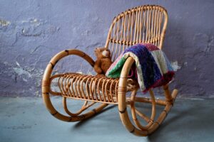 Rocking chair chaise à bascule adulte vintage rétro années 60 en rotin osier bohème