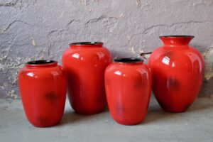 Serie de grands vases rouge scandinave vintage en céramique de Schmider Zell Keramik 