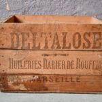 Caisse en bois publicitaire  d'atelier indus brocante épicerie vintage rétro