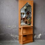 Meuble d'entrée en bois style brutaliste 1980 à miroir ancien design console