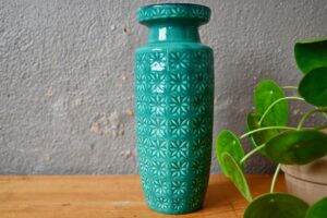 Vase cylindrique  Scheurich vert et bleu décor prisma vintage