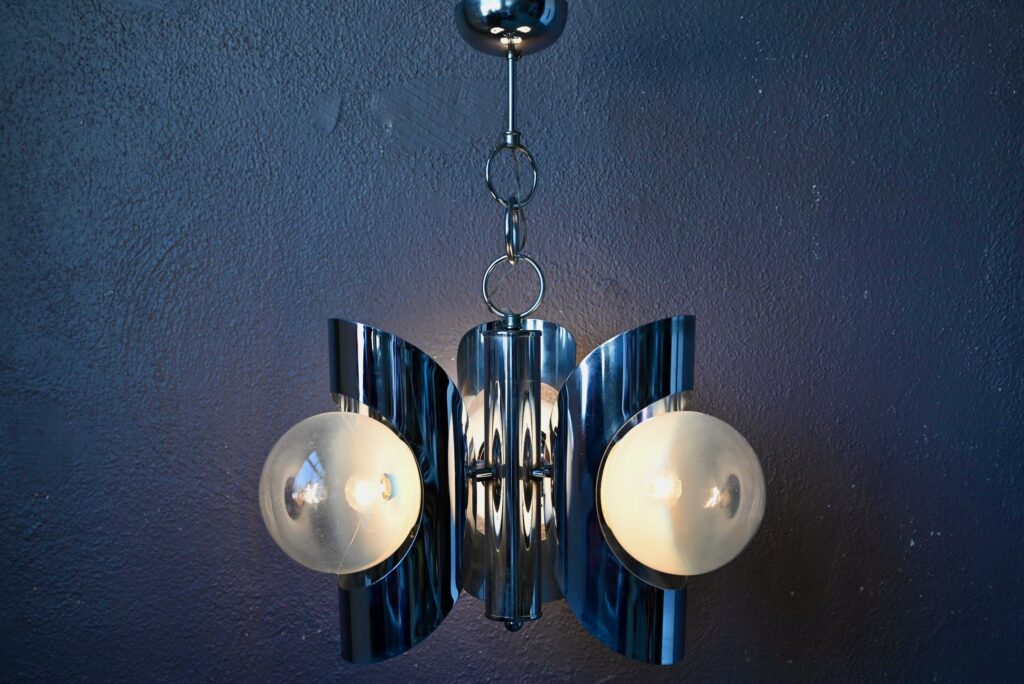 Suspension italienne en verre et métal chromé Suspension italienne en verre et métal chromé