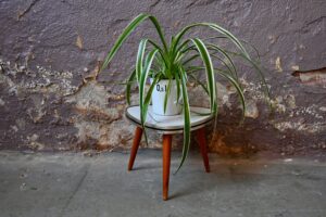 Mini guéridon porte plantes vintage rétro tripode formica chevet minimaliste années 60