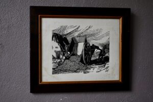 Gravure sur bois "Scène Paysanne" décoration vintage campagne chic et bohème