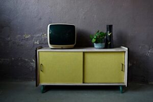 Enfilade en formica meuble télé tv hifi vintage et rockabilly jaune