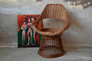 Fauteuil corbeille en rotin ancien adulte vintage et bohème