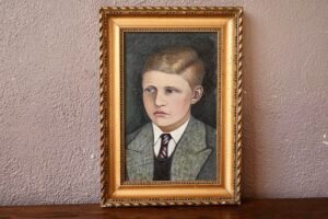 Tableau portrait d'enfant Robert, peinture ancienne, peinture académique, peinture bohème, peinture signée, peinture vintage originale, portrait ancien, tableau portrait, tableau ancien, tableau ancien encadré, tableau bohème, tableau montmartre, tableau vintage