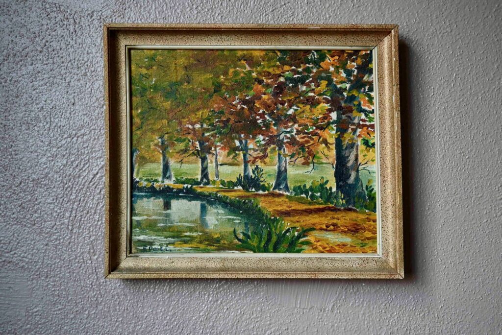Tableau huile sur toile bohème, paysage coloré peinture, peinture, peinture 1960, peinture bohème, peinture signée, déco murale années 50, déco murale art déco, déco murale, déco murale rétro, déco murale vintage, déco nature