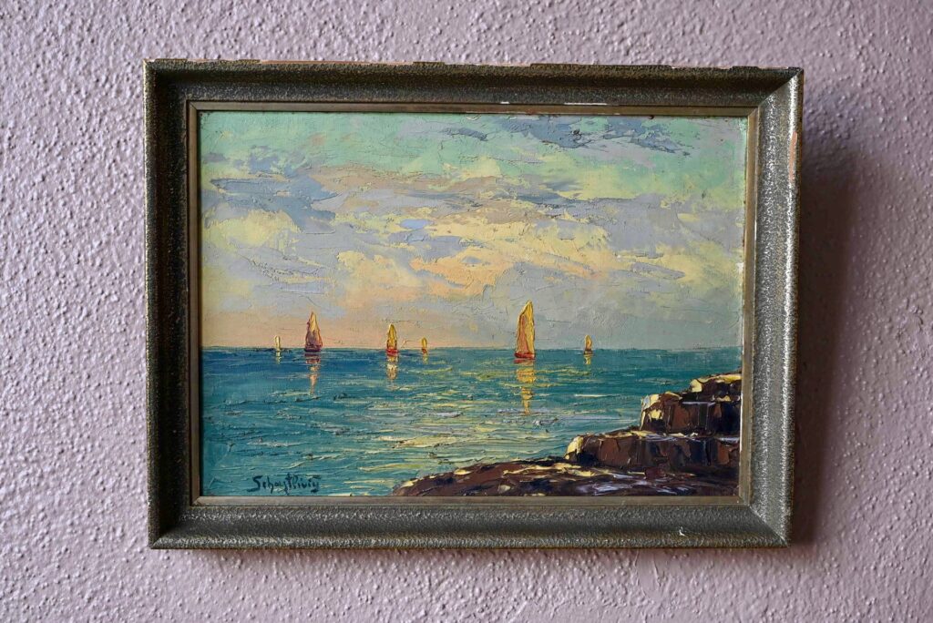 Tableau Marine École Russe, tableau mer, tableau ancien, peinture sur bois, tableau, tableau bleu, tableau ancien encadré