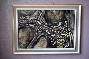 Tableau abstrait "Vue du ciel" de R. Rodenghi 1968, tableau relief, tableau signé, tableau abstrait., tableau vintage, technique mixte sur papier, tableau op art, grand tableau, tableau, peinture 1960, peinture italienne, peinture signée, peinture vintage originale, design italien, bureau design italien années 60, italien modern design