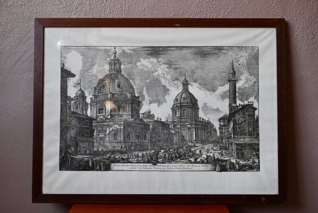 Gravure Vintage « Veduta delle due Chiese » – Édition Ponte Vecchio - 1940, gravure ancienne, gravure cathédrale, style classique, vitrine en bois et verre, architecture d'intérieur, gravure 1920, affiche italienne, art déco italien, style italien, déco murale, déco murale art déco, déco murale vintage