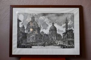 Gravure Vintage « Veduta delle due Chiese » – Édition Ponte Vecchio - 1940, gravure ancienne, gravure cathédrale, style classique, vitrine en bois et verre, architecture d'intérieur, gravure 1920, affiche italienne, art déco italien, style italien, déco murale, déco murale art déco, déco murale vintage